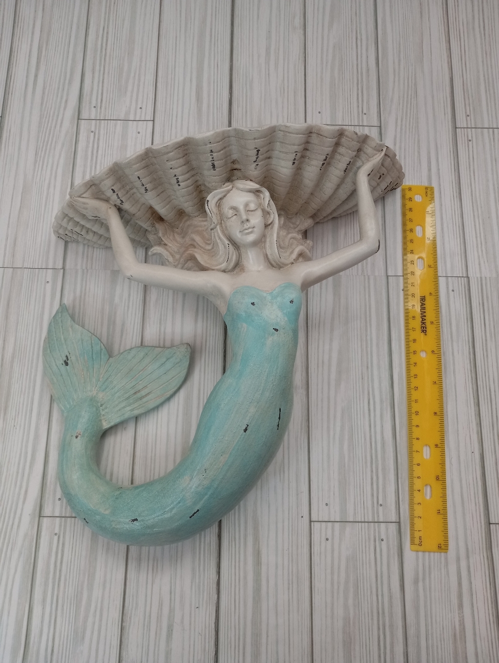 Nautical Mermaid Holding Clam Shell Wall Display Shelf Decor - Picture 5 of 7